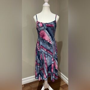 Joseph Ribkoff Pink and denim Blue Abstract Midi Dress